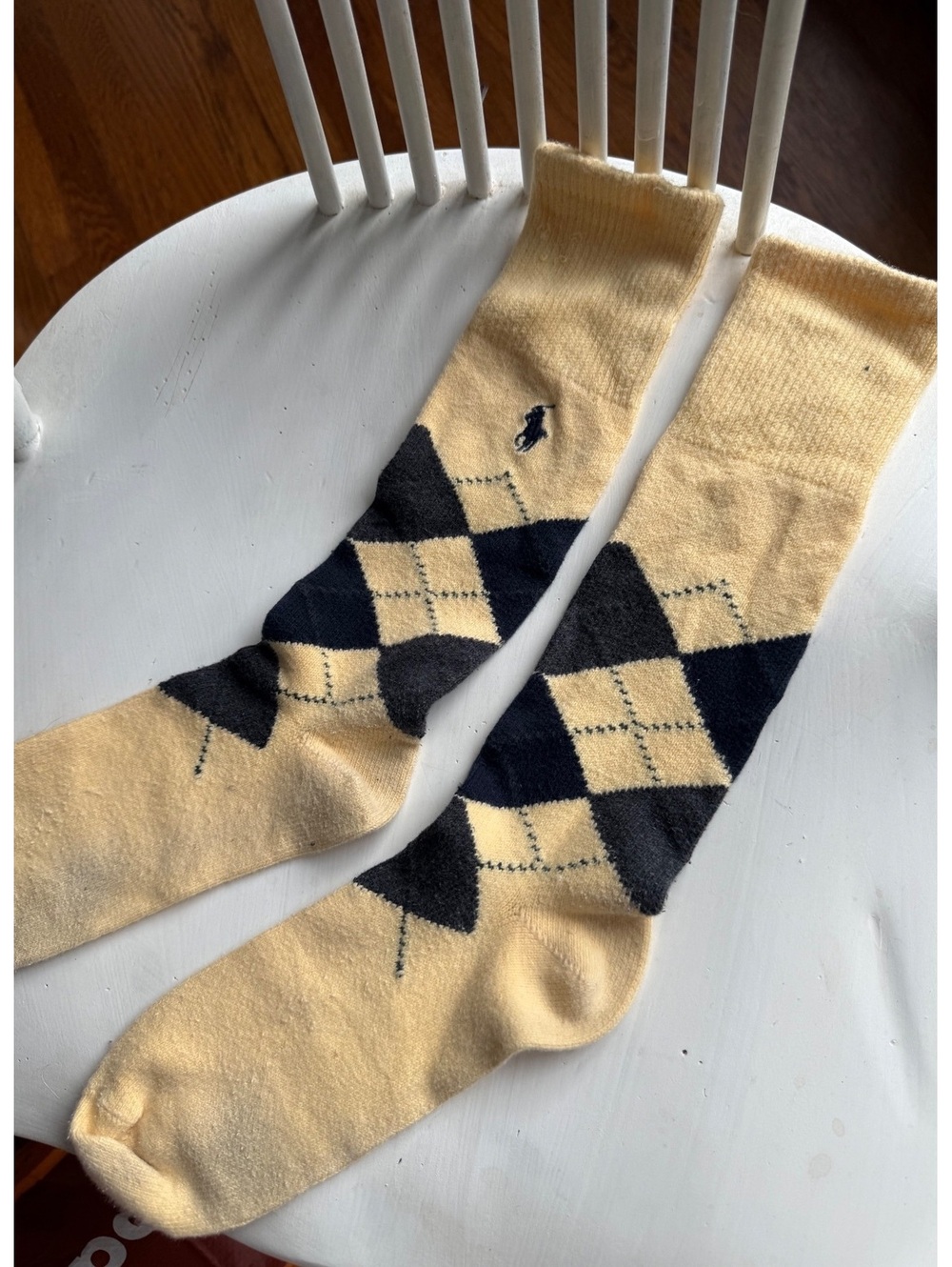 Ralph Lauren Argyle Pattern Crew Socks in Yellow and Black